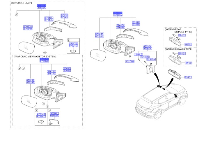 آینه چپ سانتافه  Hyundai/KIA Genuine Parts – MOBIS  876102WAG0 