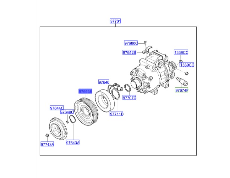 پولی کمپرسور کولر اپتیما 2010 | Hyundai/KIA Genuine Parts – MOBIS | اپیروس GH مدل 2008 تا 2010 – اپتیما MG مدل 2009 و 2010