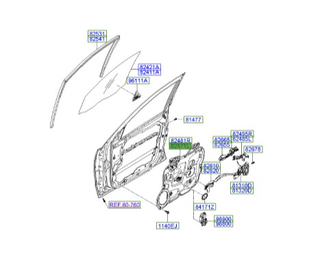 ریل شیشه بالابر درب جلو چپ سانتافه   Hyundai/KIA Genuine Parts – MOBIS  824712B000 