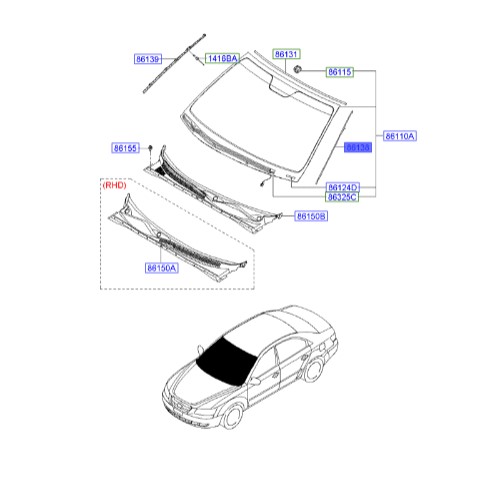 زه شیشه جلو چپ سوناتا   Hyundai/KIA Genuine Parts – MOBIS    861383K001