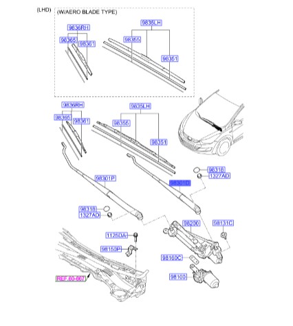 دسته برف پاک کن چپ النترا  Hyundai/KIA Genuine Parts – MOBIS    983103X000