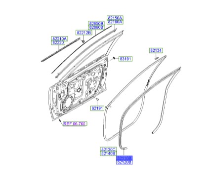 نوار دور ستون درب جلو چپ آزرا  Hyundai/KIA Genuine Parts – MOBIS  821103L000WK 