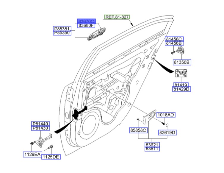 روکش دستگیره درب عقب چپ 836522G010 | Hyundai/KIA Genuine Parts – MOBIS | اپتیما MG مدل 2009 و 2010