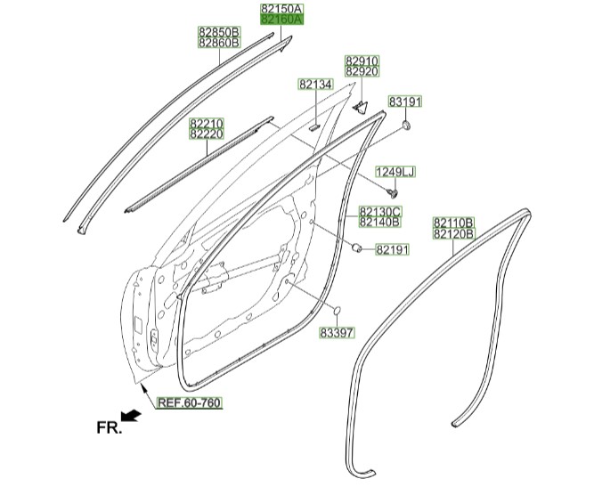 زه بالای درب جلو راست اپتیما 2012 | Hyundai/KIA Genuine Parts – MOBIS | اپتیما TF مدل 2011 تا 2015