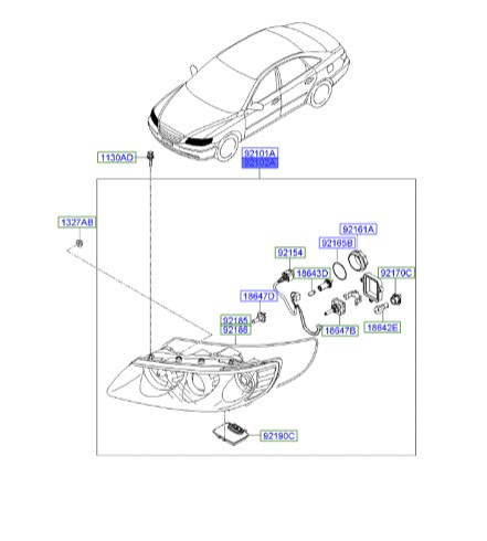 چراغ جلو راست هیوندای آزرا  Hyundai/KIA Genuine Parts – MOBIS   921023L020