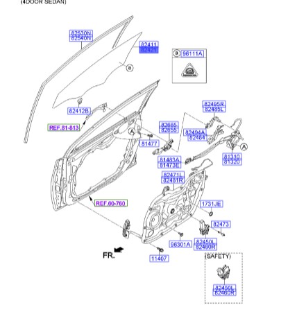 شیشه جلو راست النترا   Hyundai/KIA Genuine Parts – MOBIS   824213X011 