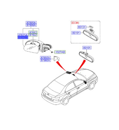 شیشه آینه راست هیوندای سوناتا  876213K300