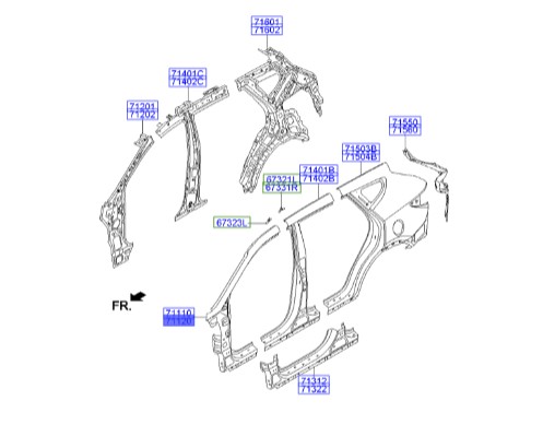 کلاف ستون جلو سانتافه Hyundai/KIA Genuine Parts – MOBIS L-R   711202WA11