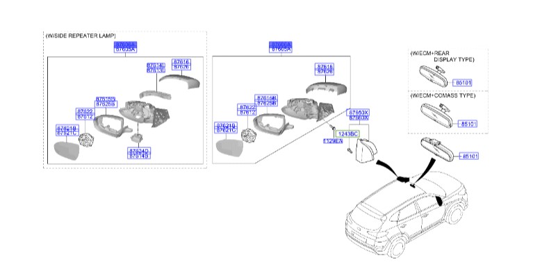 آینه هیوندای توسان  Hyundai/KIA Genuine Parts – MOBIS   87620D7060