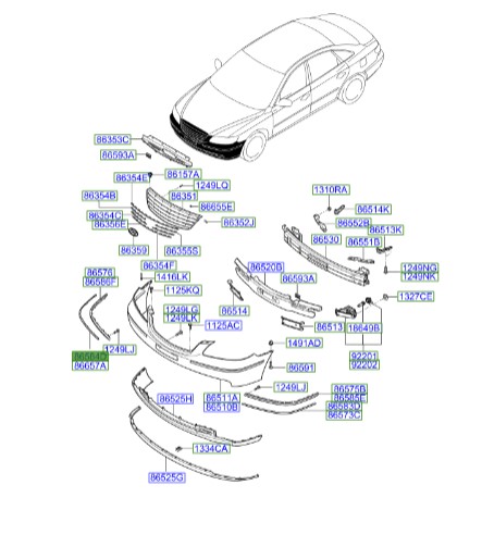 زه سپر جلو راست آزرا   Hyundai/KIA Genuine Parts – MOBIS   865843L200