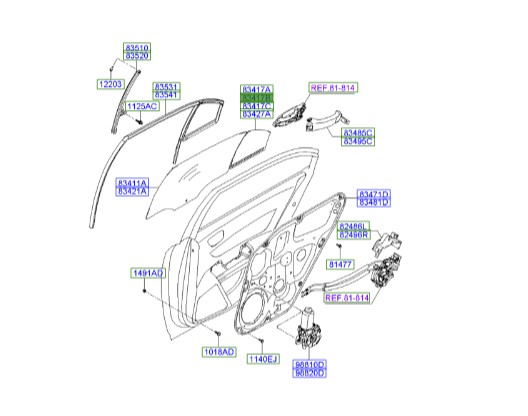 شیشه لچکی عقب چپ سوناتا  Hyundai/KIA Genuine Parts – MOBIS    834173K010 