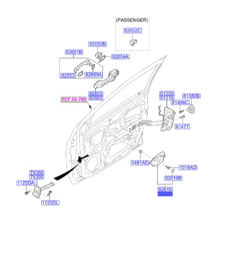 دستگیره درب عقب راست از داخل Hyundai/KIA Genuine Parts – MOBIS    i20  826201J020 