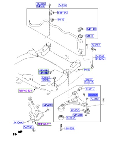 پیچ زیر سیبک طبق جلو سوناتا  Hyundai/KIA Genuine Parts – MOBIS    545533R000