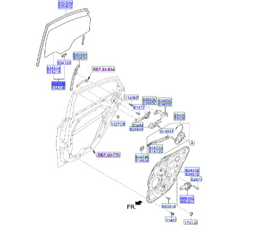 شیشه درب عقب چپ سوناتا_YF اصلی هیوندای   834103S000