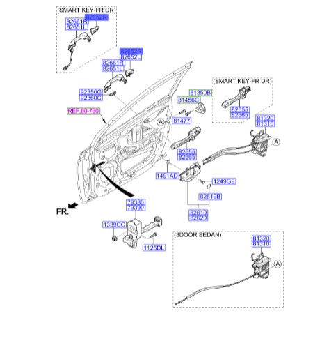 شاستی دستگیره درب جلو راست Hyundai/KIA Genuine Parts – MOBIS  i20  82662C8060