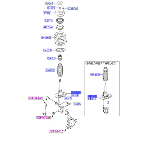 کمک فنر جلو چپ Hyundai/KIA Genuine Parts – MOBIS   IX35   546512S000 