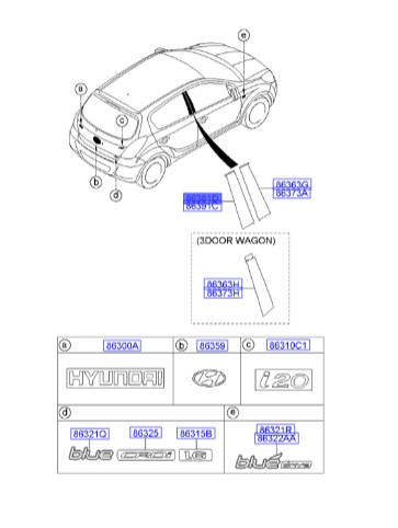 برچسب ستون عقب چپ Hyundai/KIA Genuine Parts – MOBIS   i20  863811J000