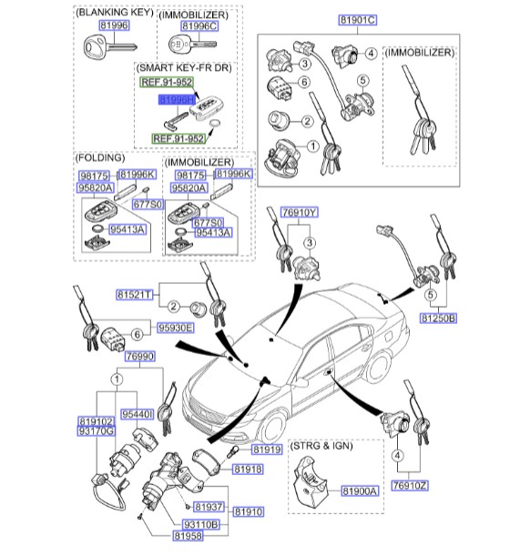 سوئیچ (کلید) | Hyundai/KIA Genuine Parts – MOBIS | اپتیما MG مدل 2009 و 2010