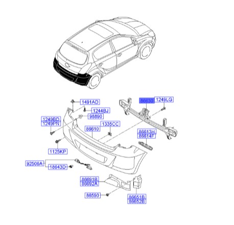 دیاق سپر عقب I20 اصلی هیوندای   866301J000