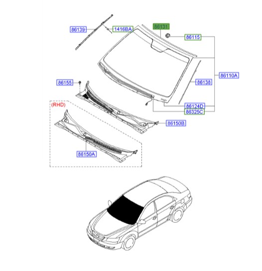 زه شیشه جلو بالا هیوندای سوناتا  Hyundai/KIA Genuine Parts – MOBIS    861303K000