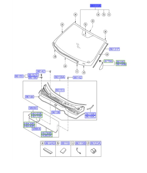 شیشه جلو Hyundai/KIA Genuine Parts – MOBIS     IX35  861112S830