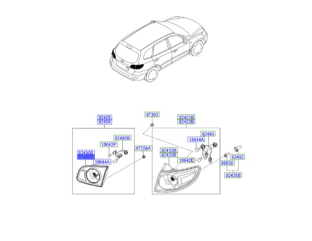 چراغ خطر عقب نیمه روی صندوق راست هیوندای سانتافه  924602B020