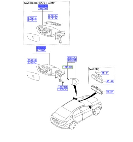 آینه چپ هیوندای سوناتا_ Hyundai/KIA Genuine Parts – MOBIS      YF  876103S680