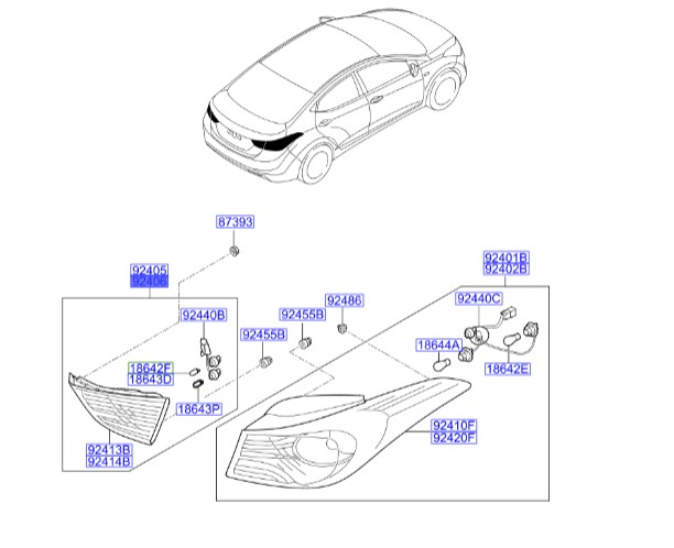چراغ خطر عقب صندوق راست النترا اصلی هیوندای  924043X220