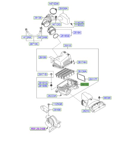 پایه فیلتر هوا هیوندای سوناتا  Hyundai/KIA Genuine Parts – MOBIS  281123K210