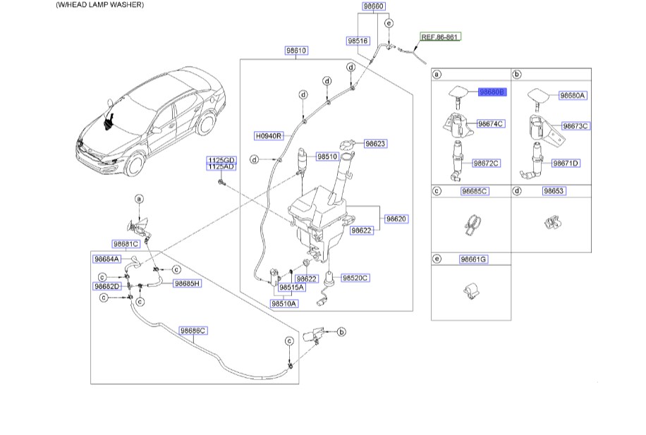 در شیشه شوی چراغ جلو راست | Hyundai/KIA Genuine Parts – Mobis | اپتیما TF مدل 2011 تا 2015