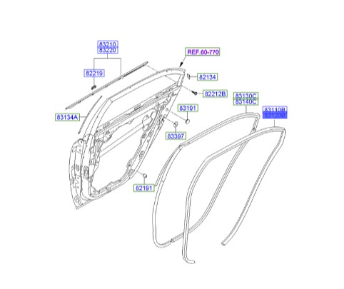 نوار دور در عقب روی بدنه راست هیوندای سوناتا  Hyundai/KIA Genuine Parts – MOBIS  831203K000HZ