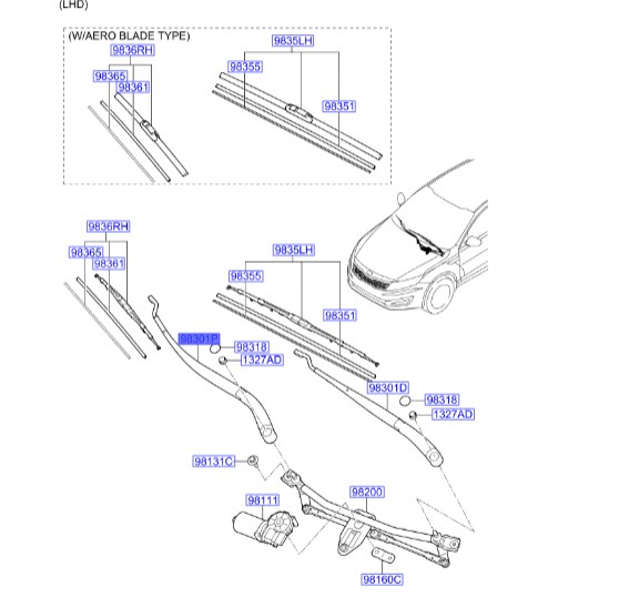 بازوی برف پاک کن اپتیما 2014 | Hyundai/KIA Genuine Parts | اپتیما TF مدل 2011 تا 2015