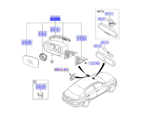 آینه چپ هیوندای جنسیس  876103MBD0