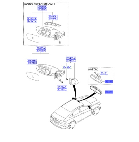 آینه داخل سوناتا  Hyundai/KIA Genuine Parts – MOBIS   851011D200 