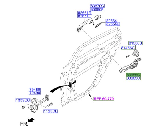 کائچوئی دستگیره در عقب چپ هیوندای سوناتا_Hyundai/KIA Genuine Parts – MOBIS  LF 83655C1000