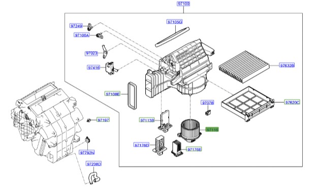 موتور بخاری سوناتا  Hyundai/KIA Genuine Parts – MOBIS   971133K000 