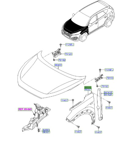 گلگیر جلو چپ هیوندای Hyundai/KIA Genuine Parts – MOBIS   IX35  66311D3000