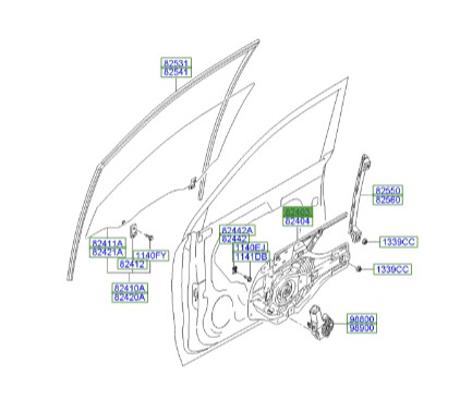 ریل شیشه بالابر جلو چپ توسان  Hyundai/KIA Genuine Parts – MOBIS   824052E000