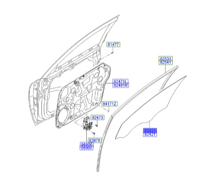 شیشه درب جلو چپ سوناتا   Hyundai/KIA Genuine Parts – MOBIS       824113K010 