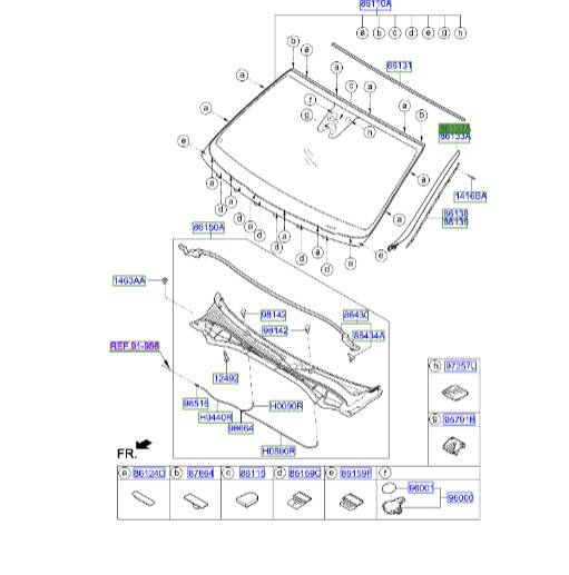 زه شیشه جلو راست آزرا  86132G8000