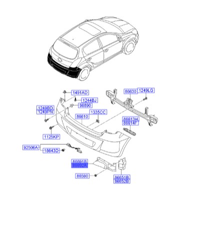 شل گیر سپر عقب پائین راست Hyundai/KIA Genuine Parts – MOBIS   I20   866921J000