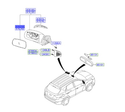 شیشه آینه چپ هیوندای Hyundai/KIA Genuine Parts – MOBIS   IX35  876112S230