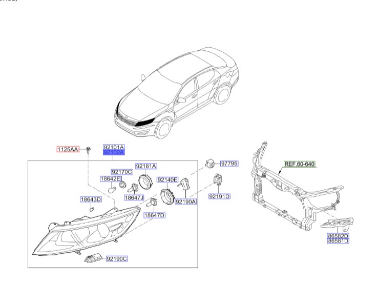 چراغ جلو راست کیا اپتیما 2012 | Hyundai/KIA Genuine Parts | اپتیما TF مدل 2011 تا 2015