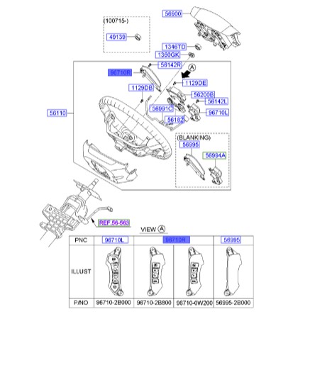 کلید رو فرمان راست سانتافه  Hyundai/KIA Genuine Parts – MOBIS    967102B800CA