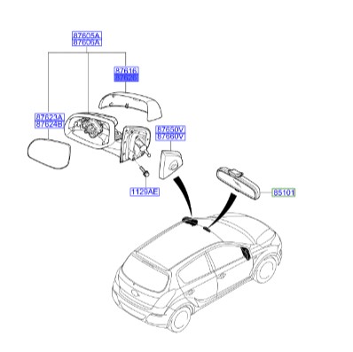 قاب آینه راست Hyundai/KIA Genuine Parts – MOBIS     i20   876251J010