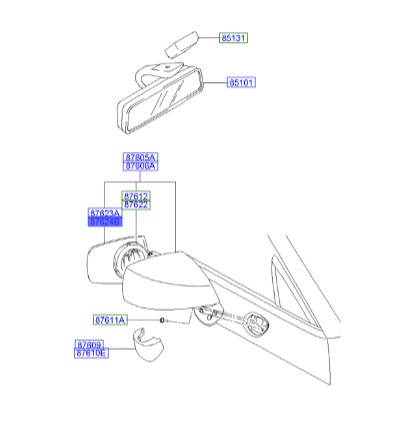 شیشه آینه راست هیوندای کوپه  876212C160