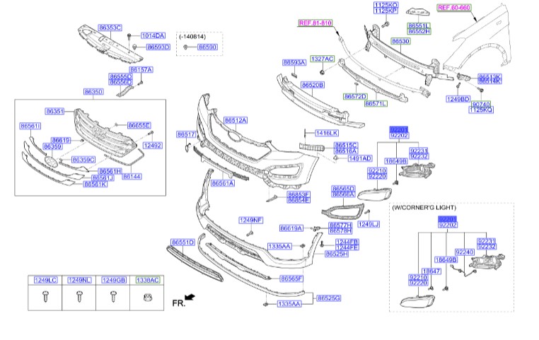 مه شکن جلو چپ سانتافه Hyundai/KIA Genuine Parts – MOBIS  922012W020 