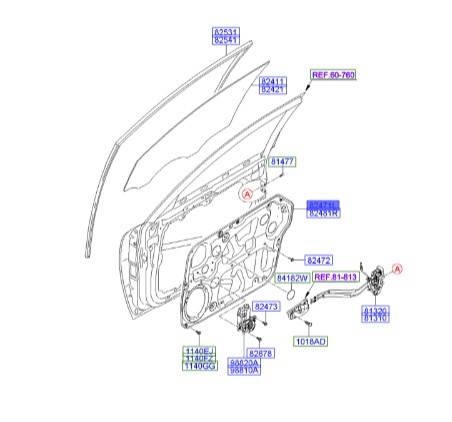 ریل شیشه بالابر جلو چپ سوناتا   Hyundai/KIA Genuine Parts – MOBIS     824713K500 