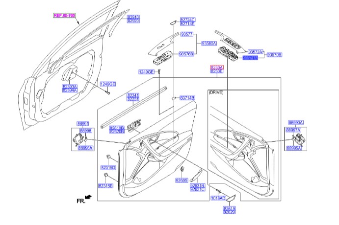 کلید گرنجور شیشه بالابر جلو چپ آزرا   Hyundai/KIA Genuine Parts – MOBIS    935713V302