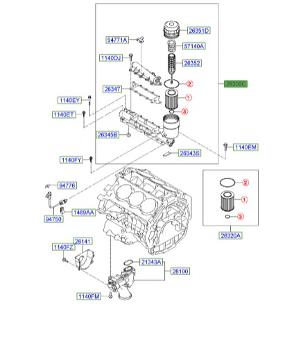 پایه فیلتر روغن آزرا  Hyundai/KIA Genuine Parts – MOBIS    263003C200 